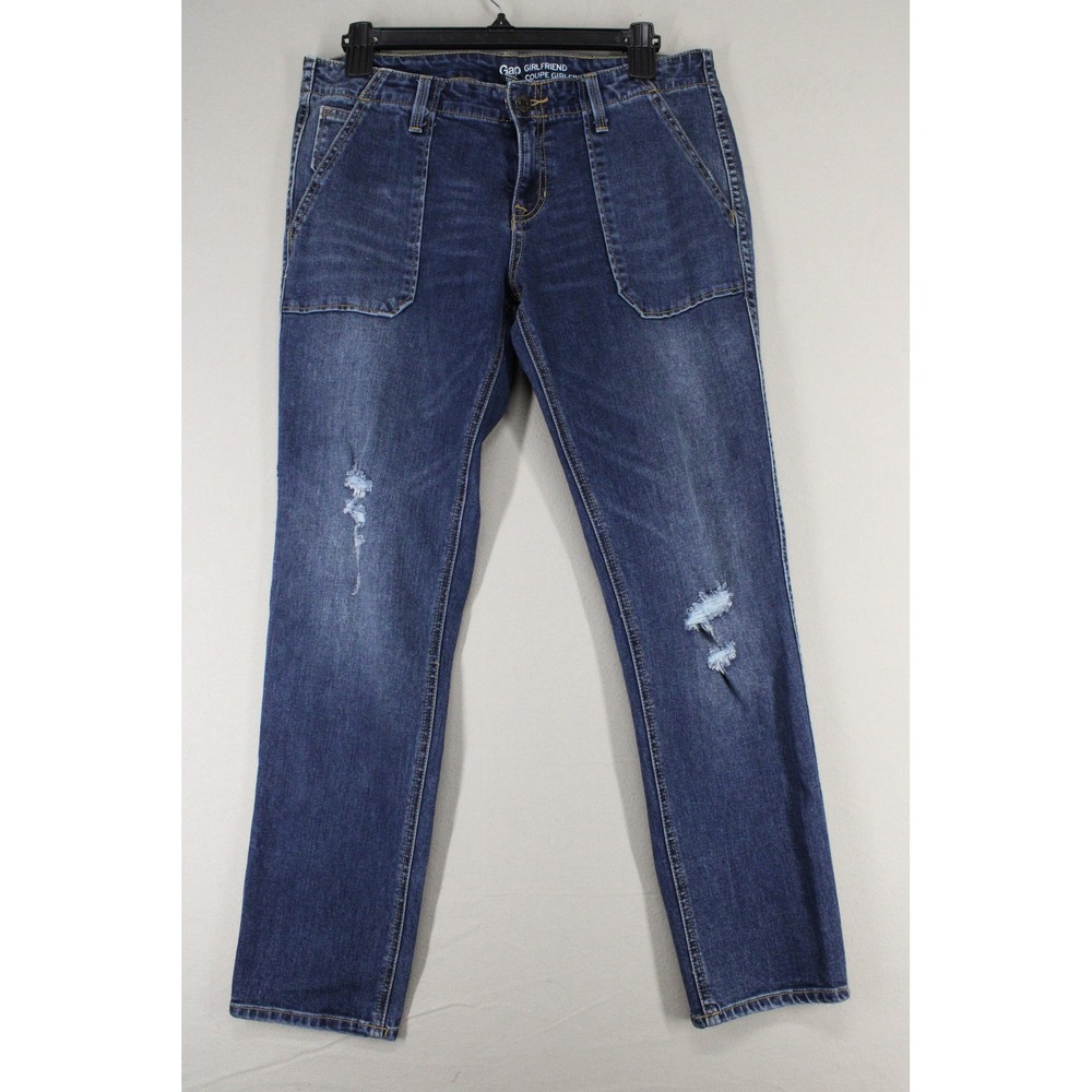 Gap Jeans Girlfriend Women 32x27 Blue Cotton Distressed Denim Casual